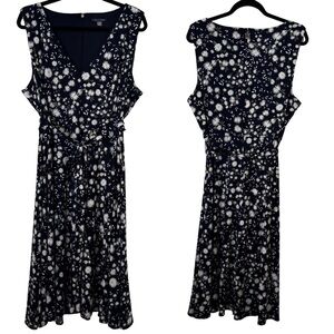 Tommy Hilfiger Sleeveless Fit Flare Floral Navy Self Tie Belt Dress Women 18